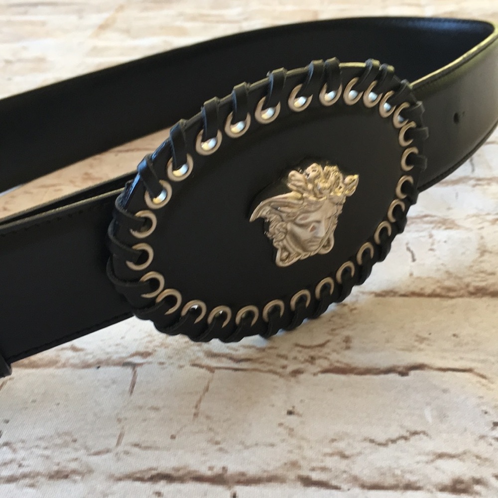Versace Black Leather Medusa Buckle Belt